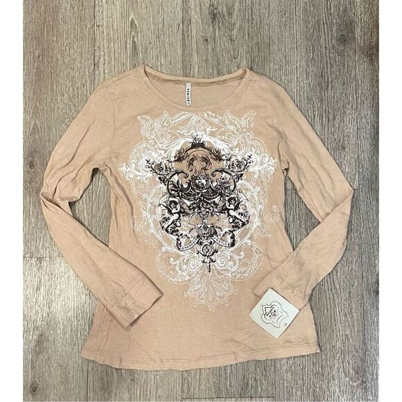 Cubism Generosity in Justice Tan Long Sleeve Shirt Medium New - Picture 1 of 7